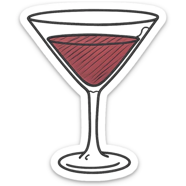 cocktail glass with burgundy-colored drink sticker