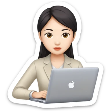 Asian woman working on laptop sticker