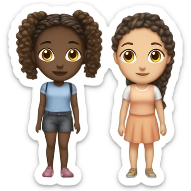 One black girl with braids and one light mixed race girl both brunette hair and highlights  sticker