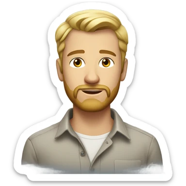 english man, very short hair blonde, blonde medium length size full beard, in a smart unbuttoned shirt. sticker