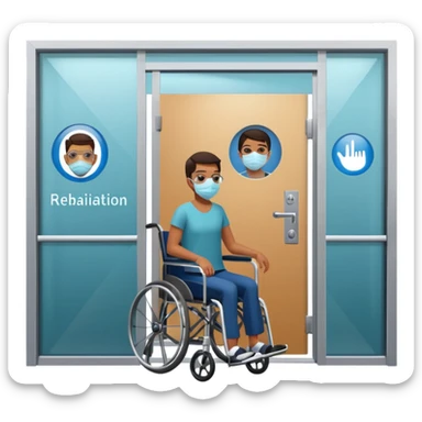 rehabilitation clinic entrance with wheelchair sticker