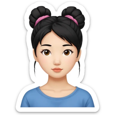 Beautiful Asian girl with black hair in messy bun sticker