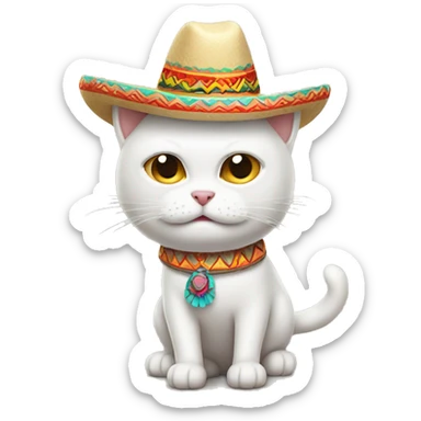 White crying cat wearing sombrero sticker