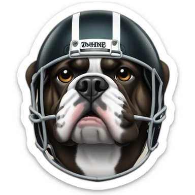 Black bulldog wearing a football helmet and pads sticker
