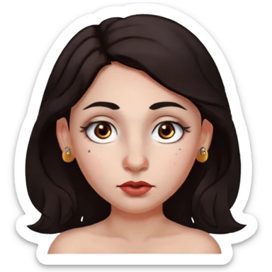 Dark hair (almost black) that I wear in a middle part, big brown eyes, button nose, freckles, nose stud piercing, dark eyebrows, lips that don’t have a very defined cupids bow  sticker