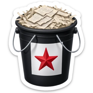 black bucket no handle, shredded paper inside, red texas on front sticker