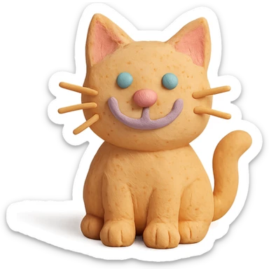 smiling cat in claymation style with visible fingerprints and pastel colors sticker