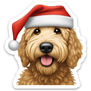 Golden doodle wearing a Santa hat sticker