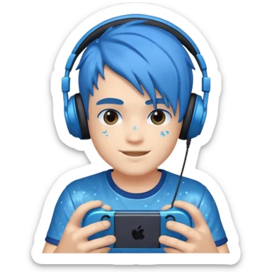glitter blue gamer boy happy blue hair sticker