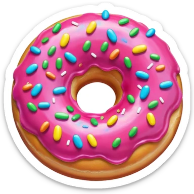 colorful glazed donut with pink icing and rainbow sprinkles, fun emoji style sticker