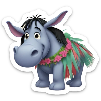Eeyore wearing a hula skirt sticker