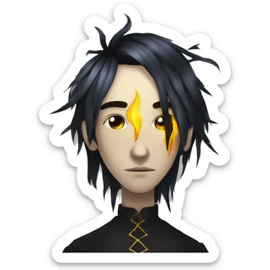 Hamlet young skinny sad man iridescent hair wearing raven feathers with golden flames yin yang chess board sticker