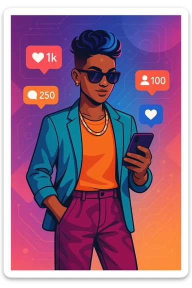 influencer, modern, confident, social media vibe sticker
