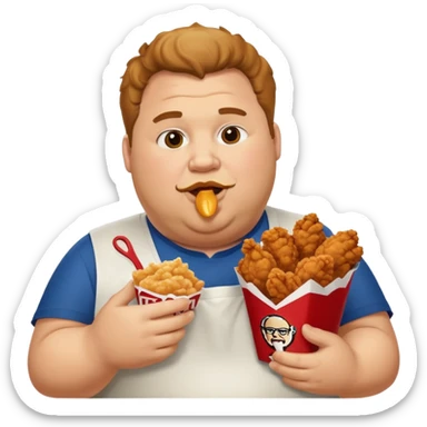 A fat guy eating kfc fried chicken  sticker