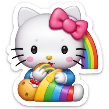 Hello Kitty eating rainbow sticker