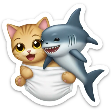 Kitten holding a shark in a diaper sticker