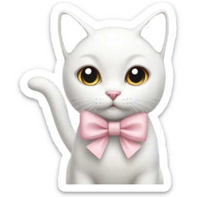 A cute white cat with a light pink bow sticker