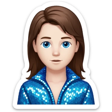 Benson Boone (b.2002), Pop Singer with blue eyes, long brown hair, icy blue sequin outfit sticker