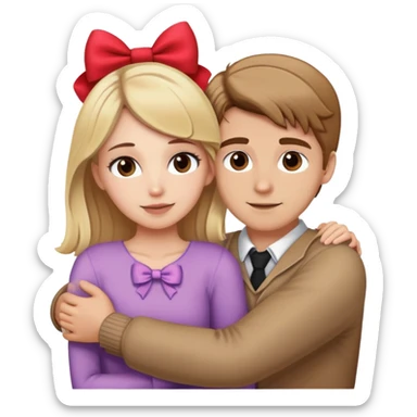 (Brown hair white girl) hugging blonde man with bows sticker