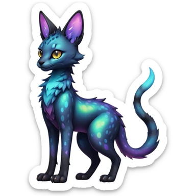 Cute Kawaii Epic Colorful Edgy Dark Black Iridescent Nebula Sergal-Serval-Vernid full body sticker