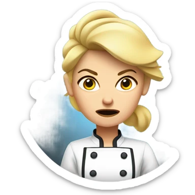 Angry female chef with blonde hair and steam coming from her nose sticker