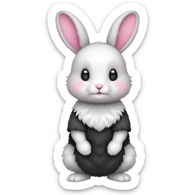 a white and black baby rabbit staying on its lelegs sticker