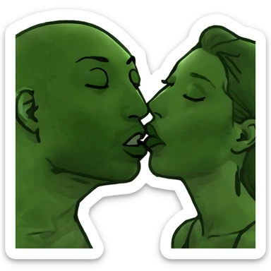 Girl kissing blushing guy sticker
