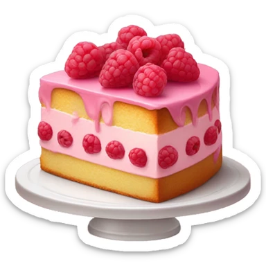 a piece of cake with pink cream and raspberries on top sticker