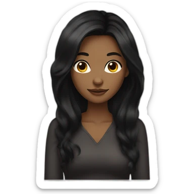 woman brown skin long black hair with black cat sticker