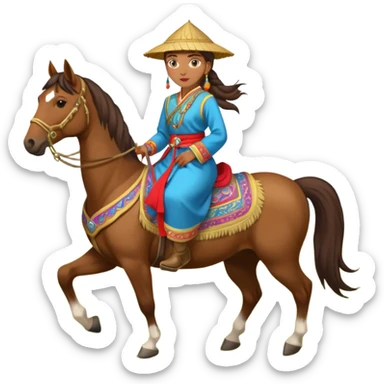 mongolian woman on horse full body sticker