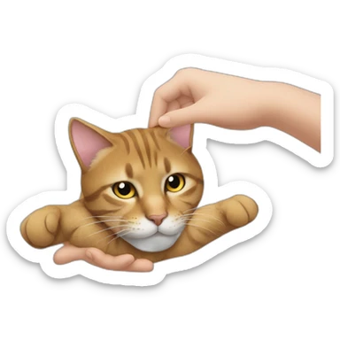 A hand caress the top of a cat head sticker