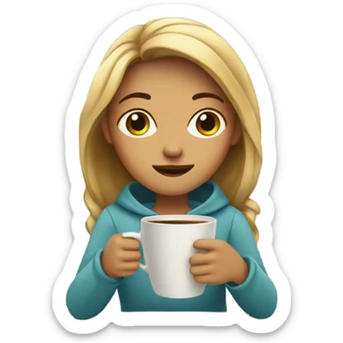 Girl exhausted holding coffee sticker