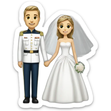Homme blanc militaire mariage avec femme robe blanche sticker