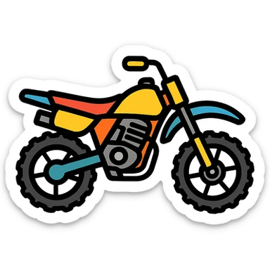125cc dirtbike, side view, dynamic, detailed, suitable for an icon, lineal color icon with black outlines sticker