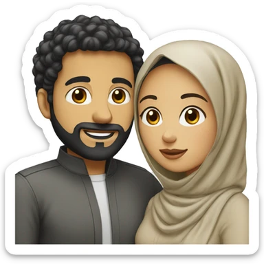 Woman wear hijab with her white husband black curly hairs sticker