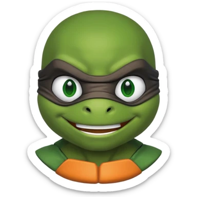 Michelangelo from Teenage Mutant Ninja Turtles, emoji style, head only, cute minimalistic style, smiling sticker