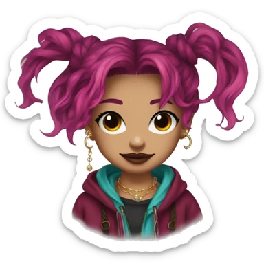Vintage grunge patina intricate swirls Deep pink maroon burgundy cyan dark hoodie person dyed hair and gold piercings nose piercing ear piercings sticker