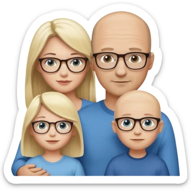Eigene Familienbild mit 3 Personen; Mutter dunkle Augen und dunkle lange Haare mit Brille; Vater mit Vollglatze und Blaue Auge und ohne Brille;  kleinkind mit blonden Haaren und dunklen Augen und ohne Brille sticker