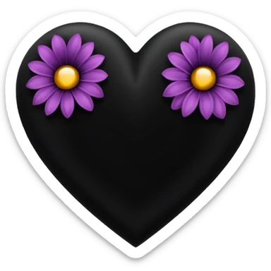 Black flower heart sticker