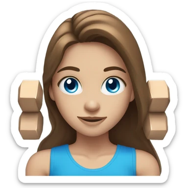 girl with long brown hair,  bright blue eyes, lifting weights sticker