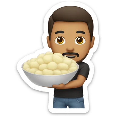 latino guy with goatee and ponytail holding mashed potatoes sticker