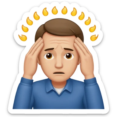 An overwhelmed man touching his forehead with his hands sticker