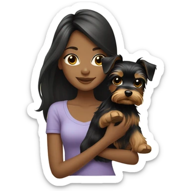 Black long hair light tan girl with yorkie puppy sticker