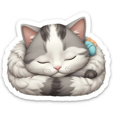 grey and white small cat with eyes closed lying down upside down tightly covering its own face sticker