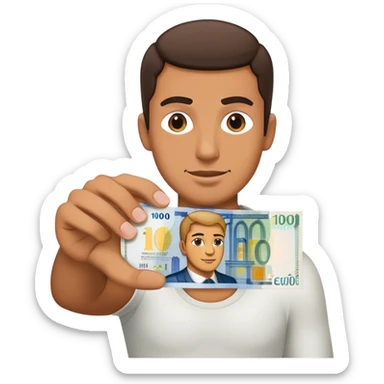 Hombre con cartel de 100 euros sticker