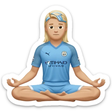 Erling Haaland long hair doing the lotus position Manchester city  sticker
