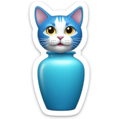 la tête d'un chat qui sort d'un vase bleu sticker