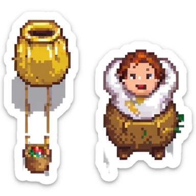pixel art man doing sack race, mid-jump sticker