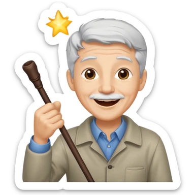 A grey-haired fan with cane in hand, cheering loudly with youthful spirit. sticker