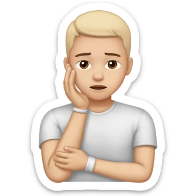 Person rubbing painful wrist with pained expression sticker